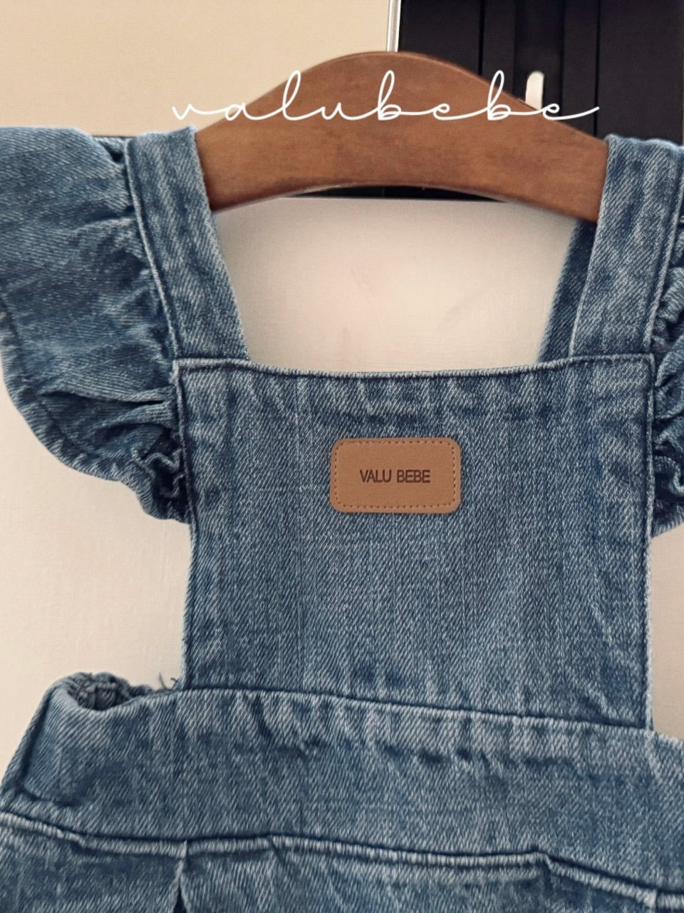 Frill wing denim one piece
