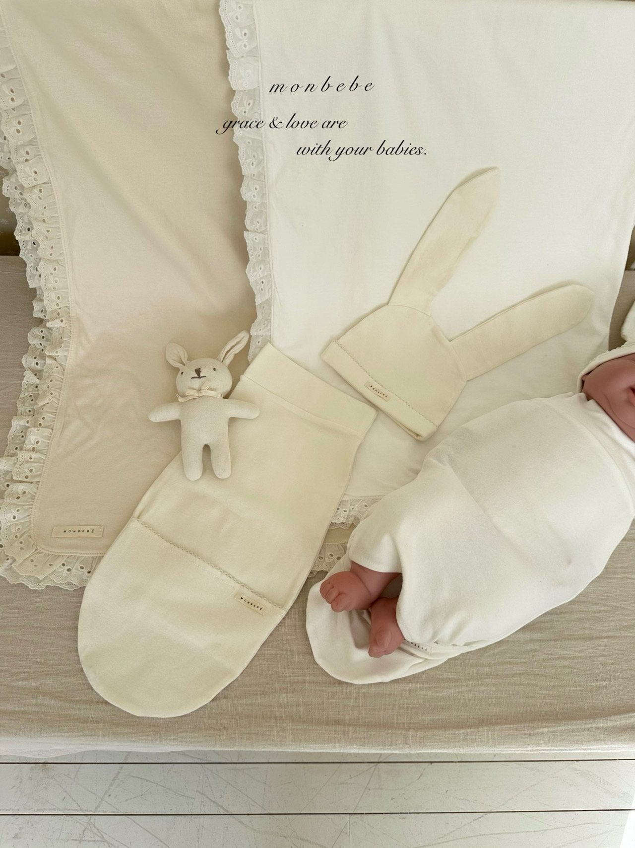 Baby cozy wrap and bunny beanie