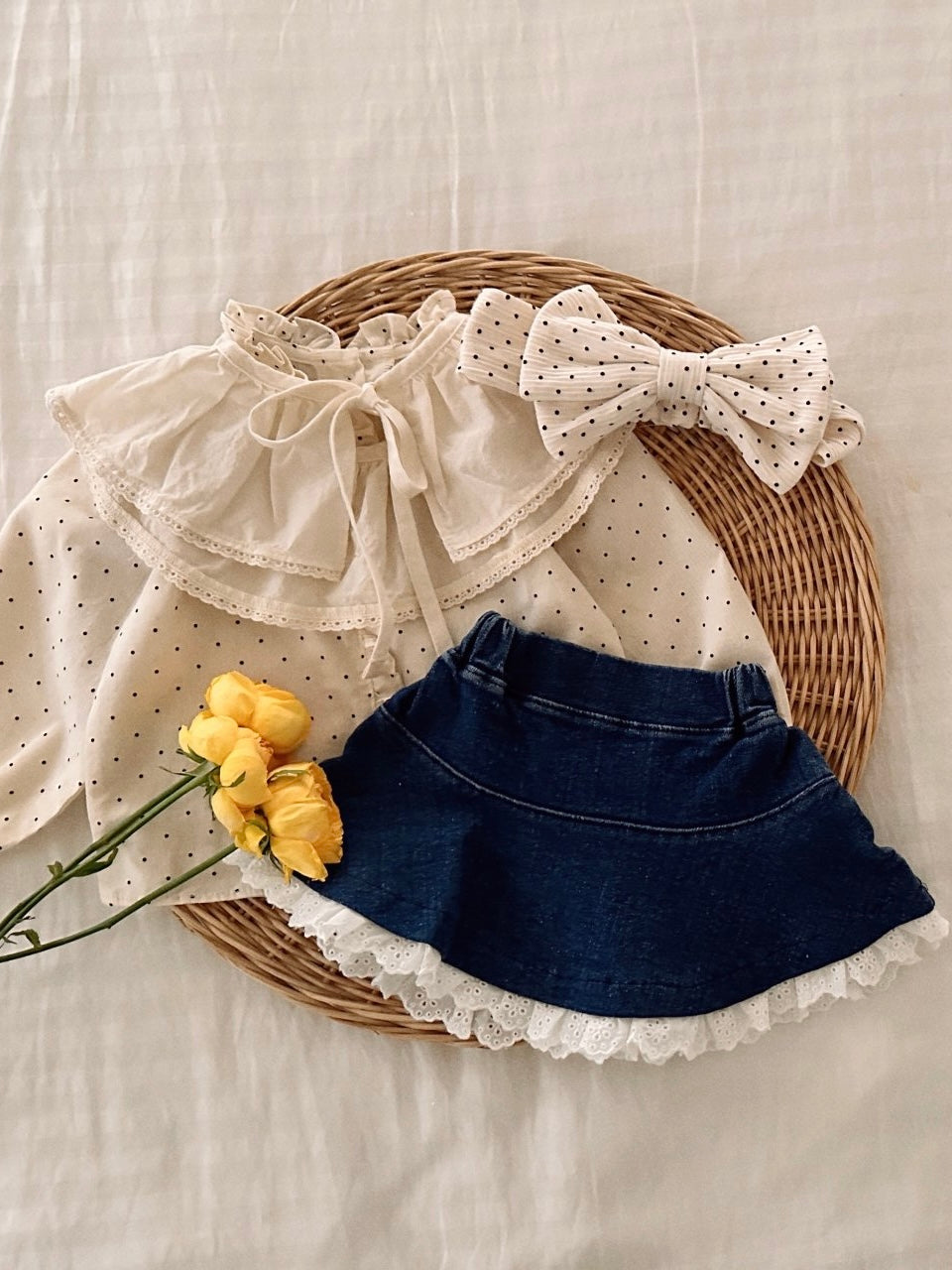 Lace denim frill skirt