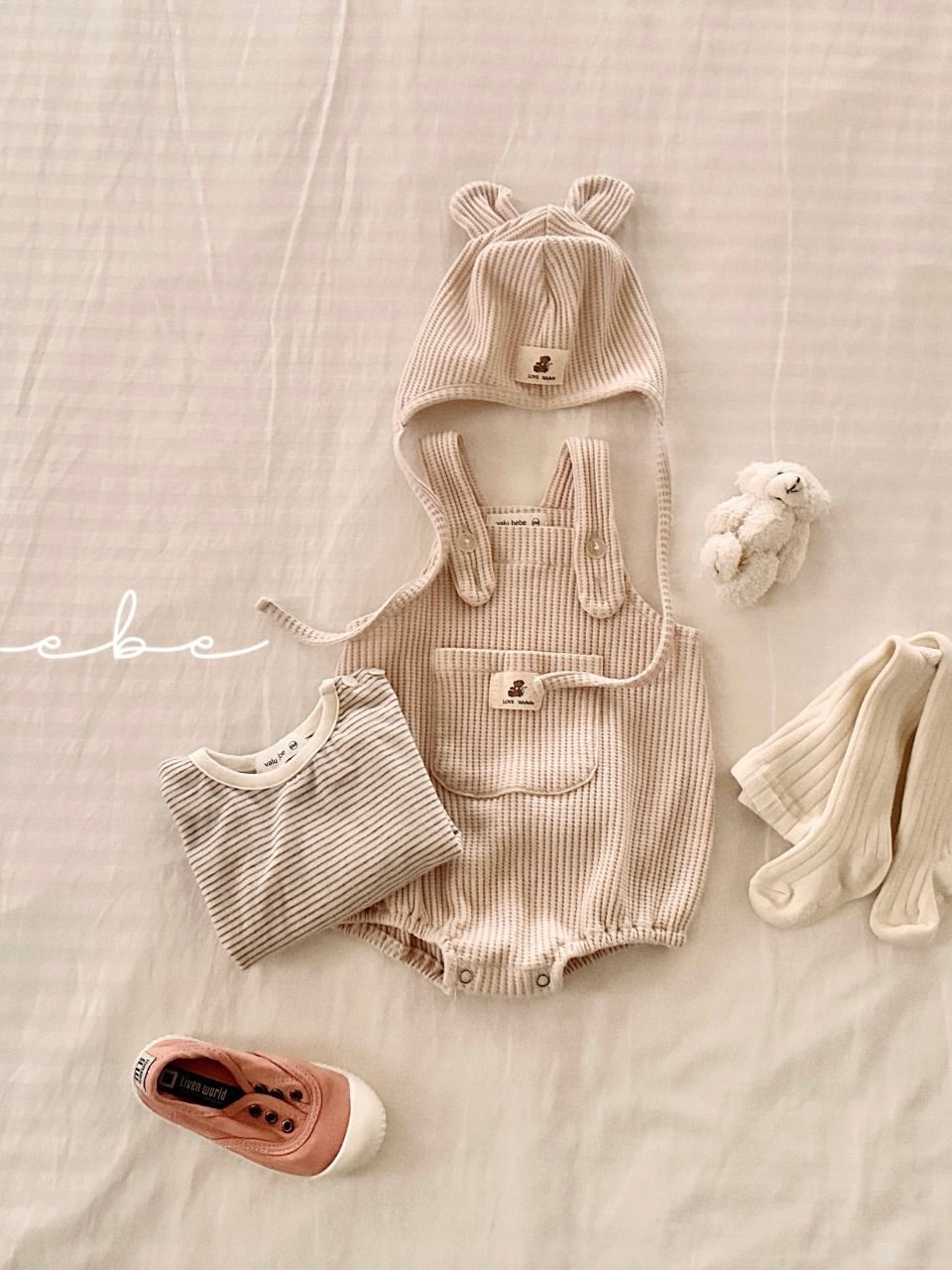 Waffle overall rompers