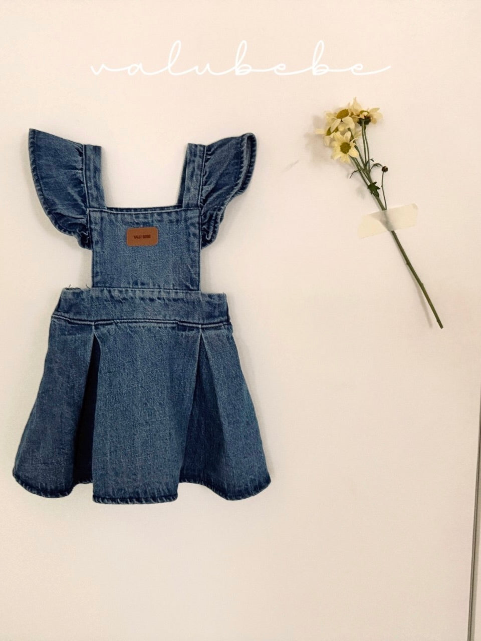Frill wing denim one piece