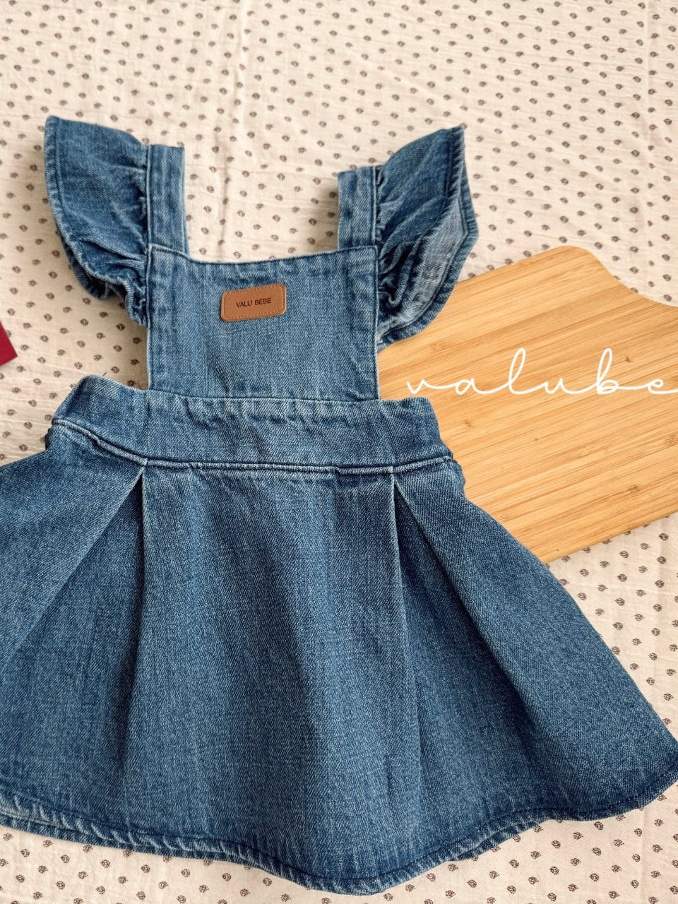 Frill wing denim one piece