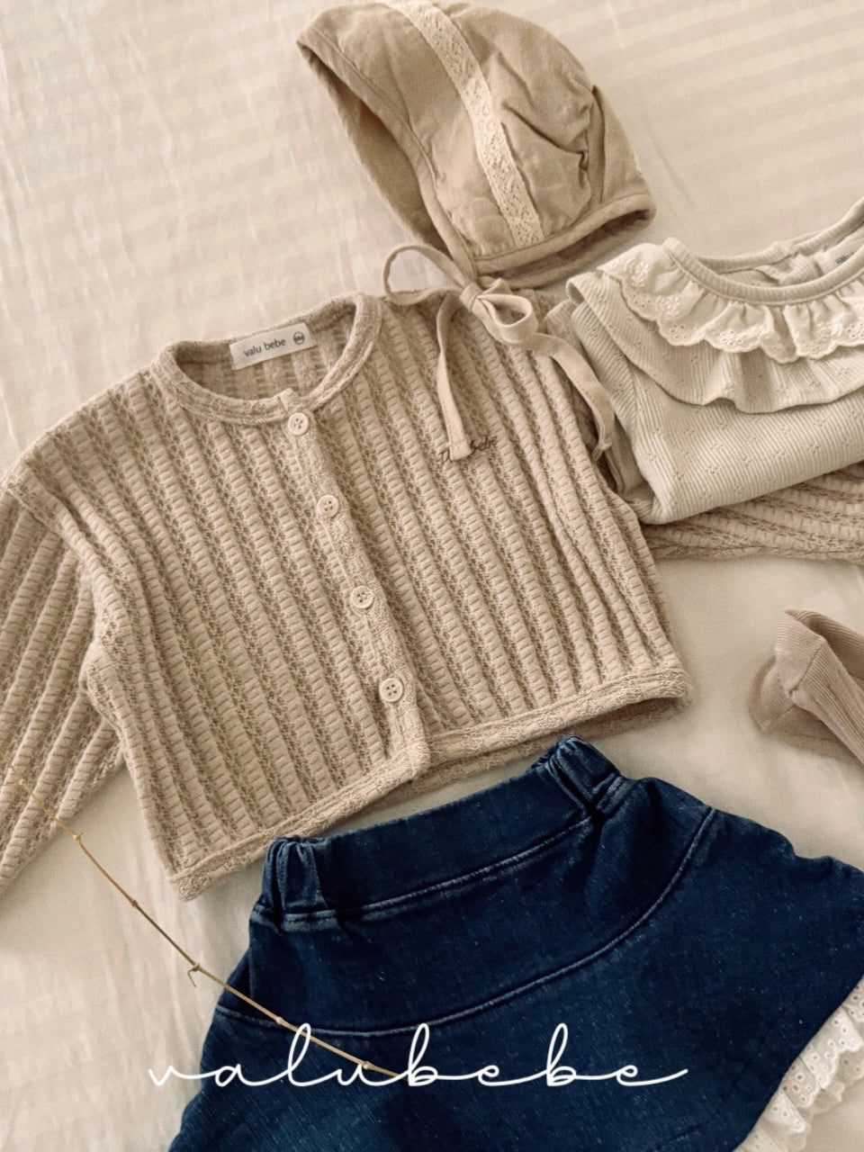 Lace denim frill skirt