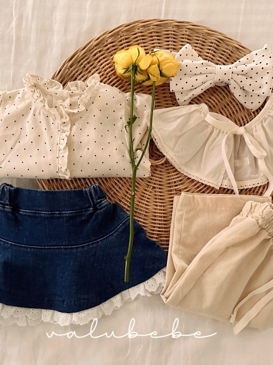 Lace denim frill skirt