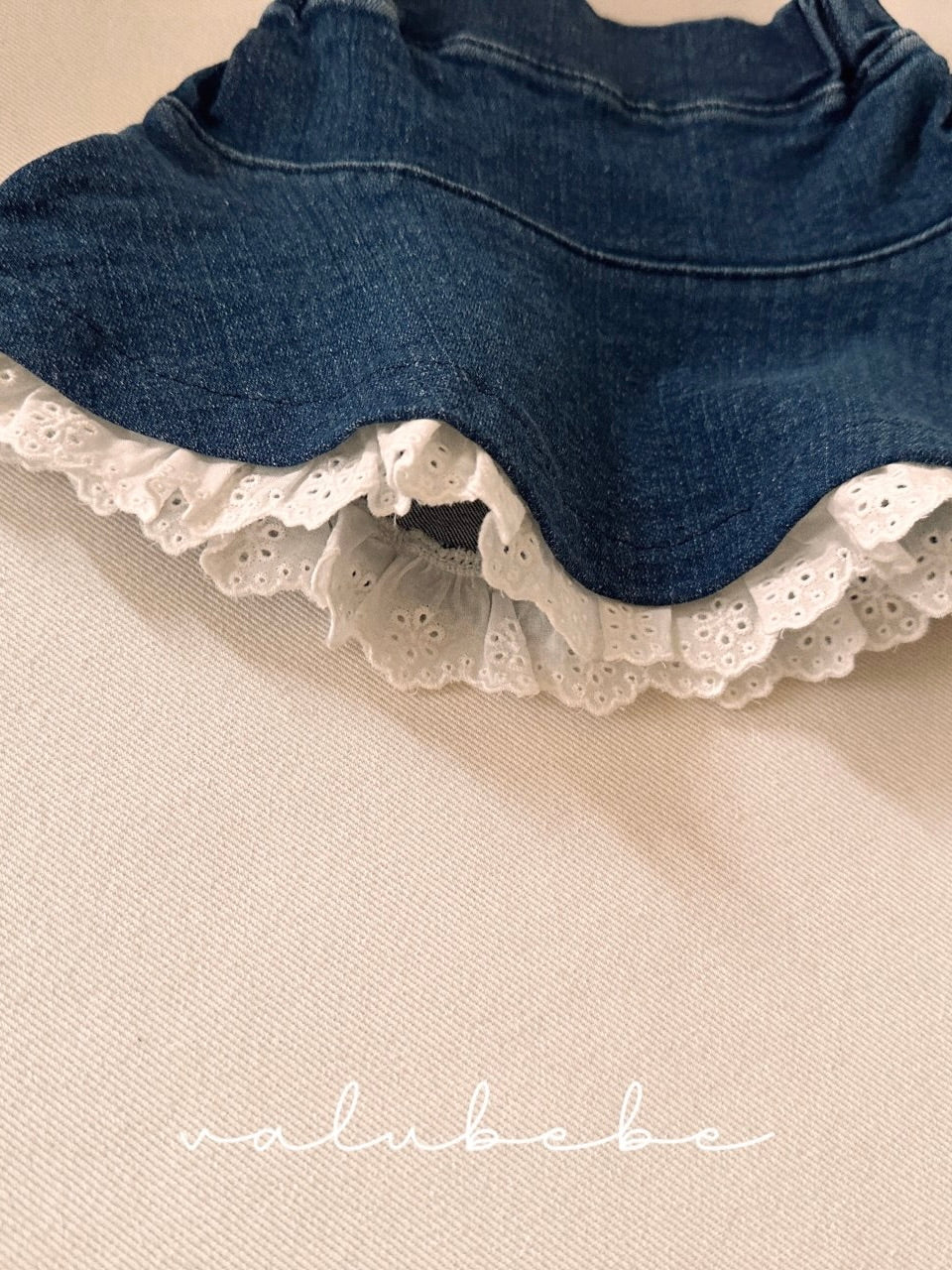 Lace denim frill skirt