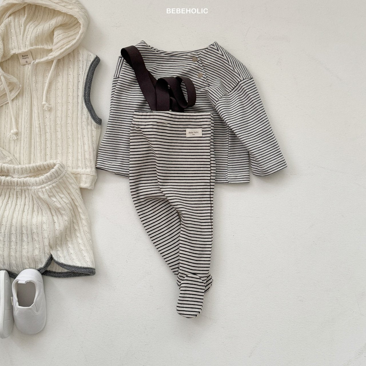 Bebe stripe suspender leggings