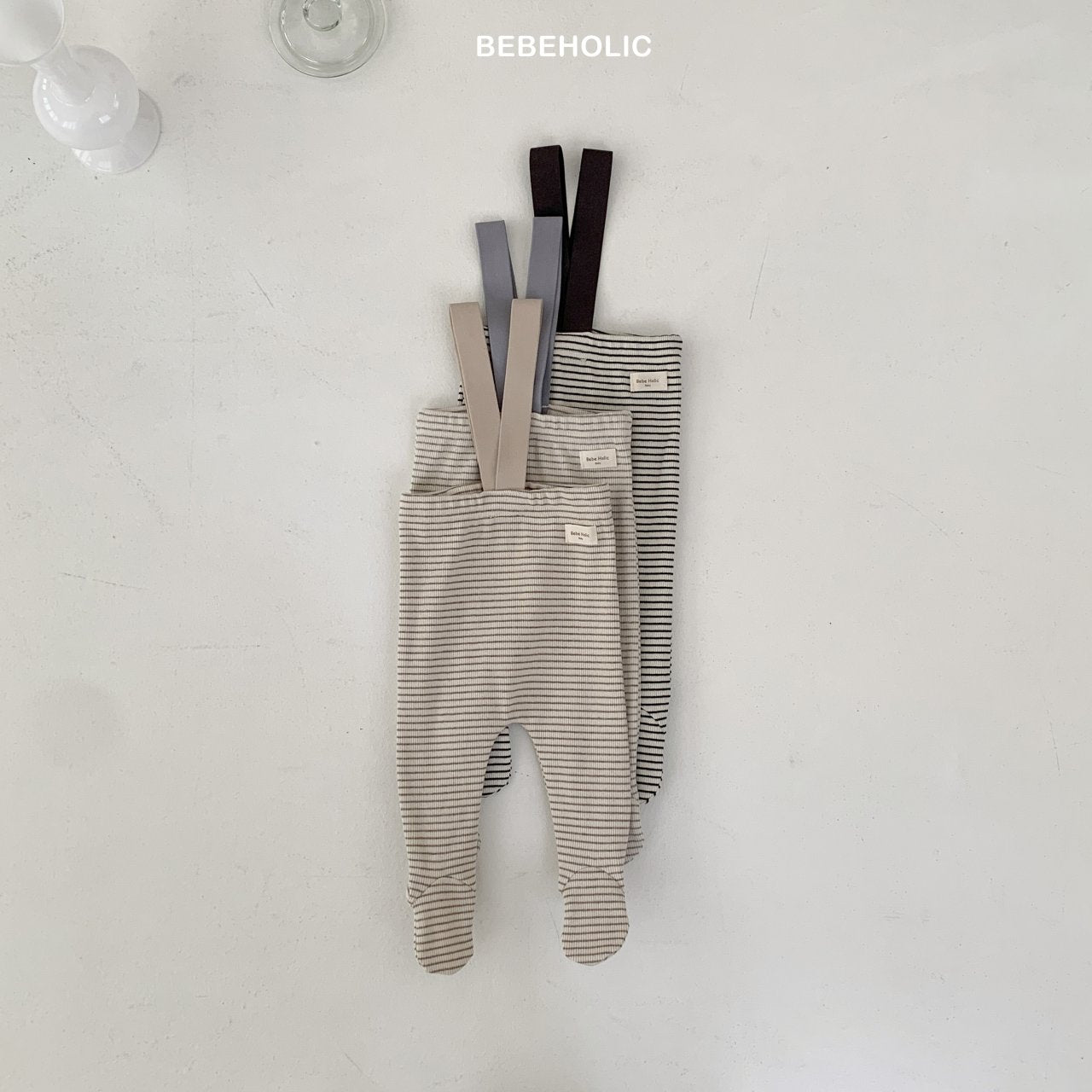 Bebe stripe suspender leggings