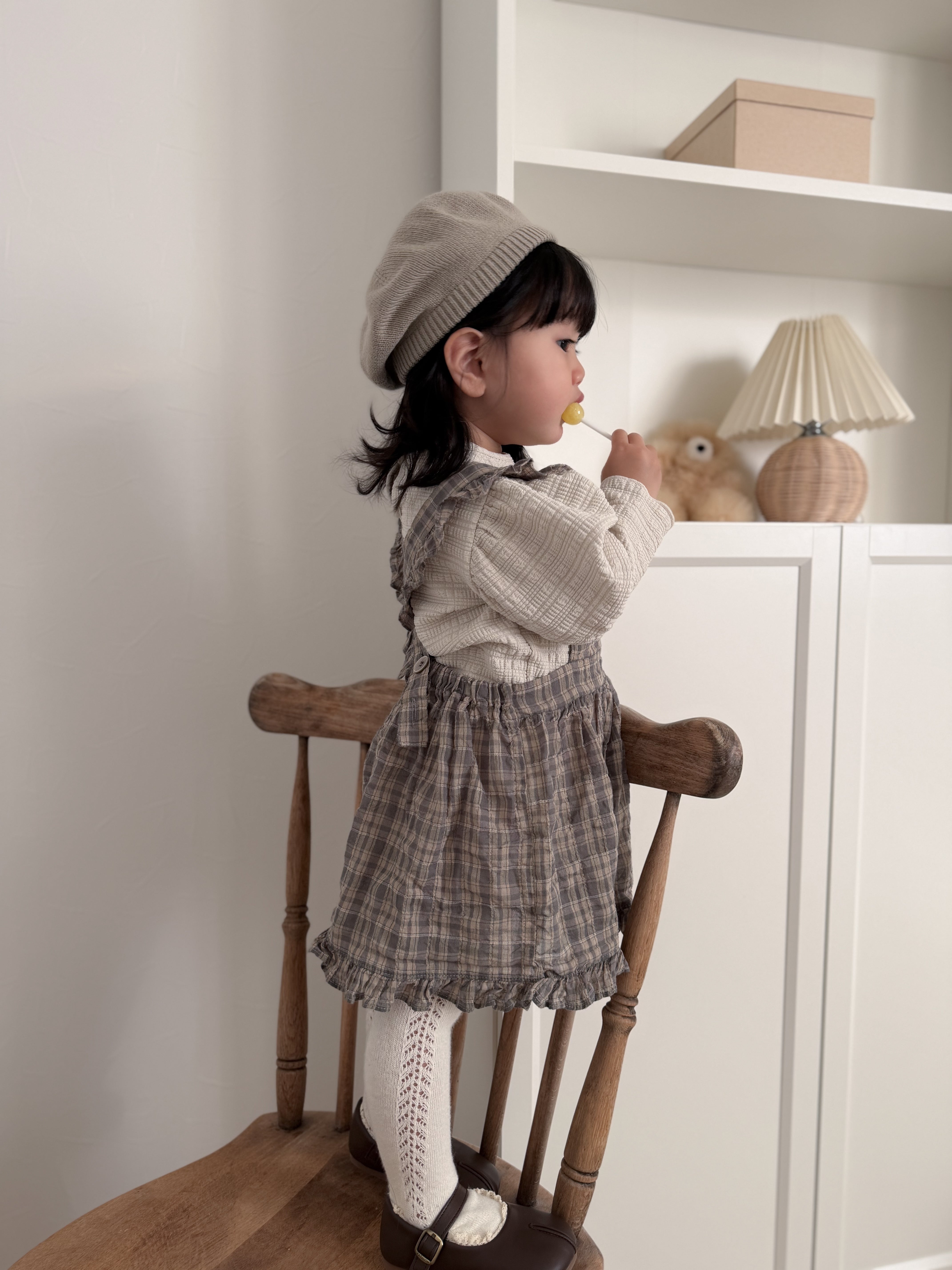 Check frill one piece