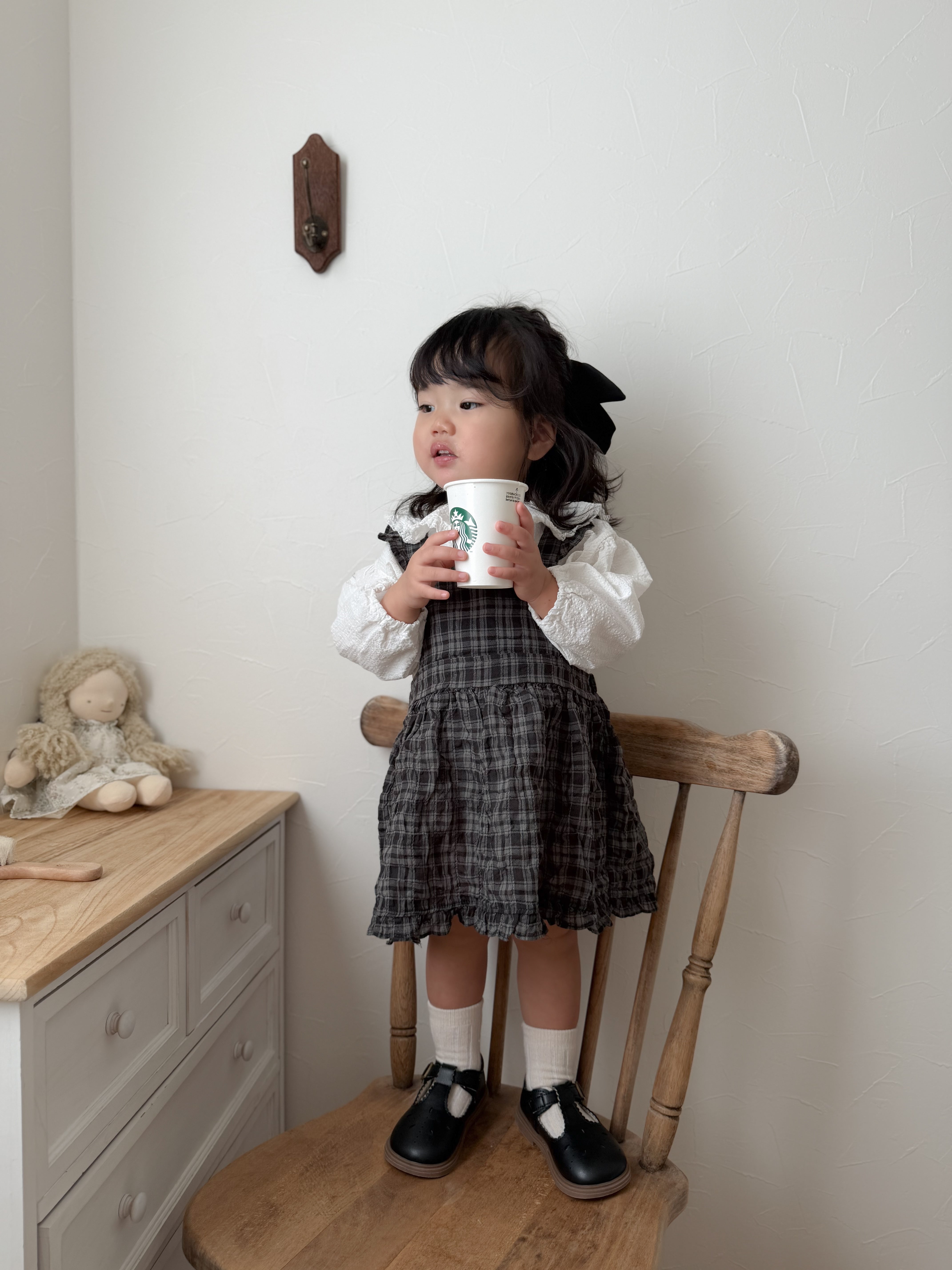 Check frill one piece