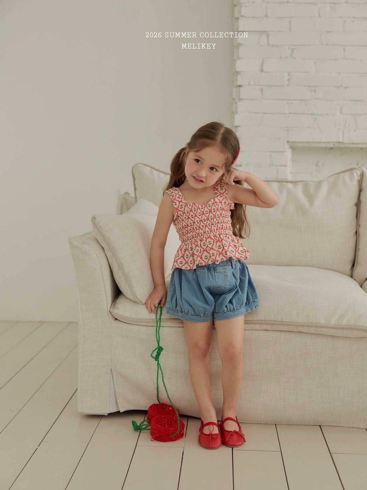 Cherry ribbon tucking blouse