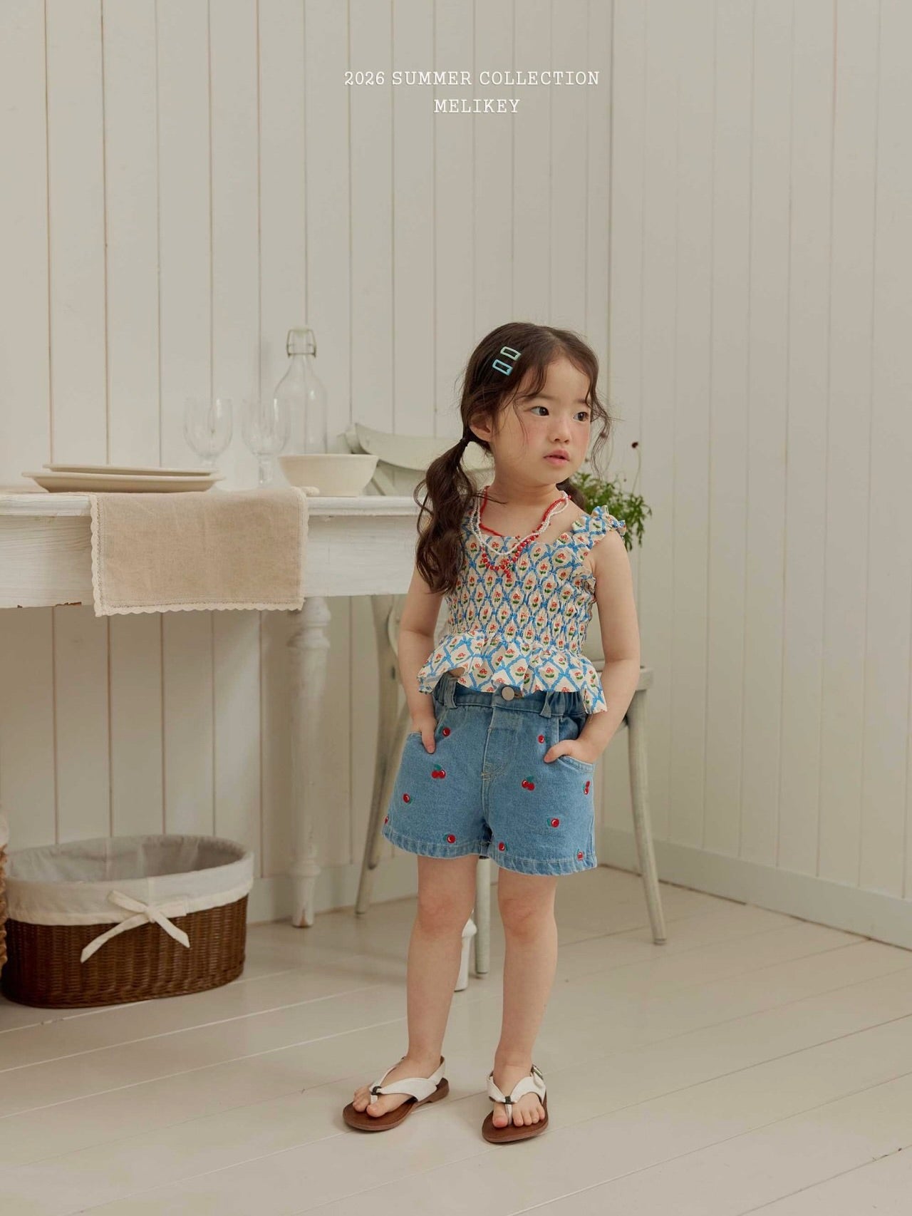 Cherry ribbon tucking blouse