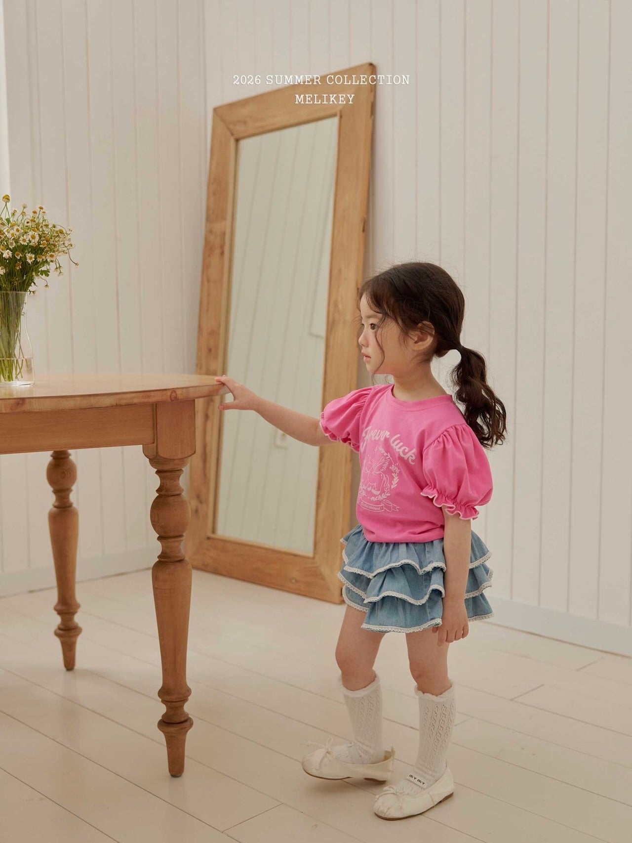 Lace denim tiered skirt