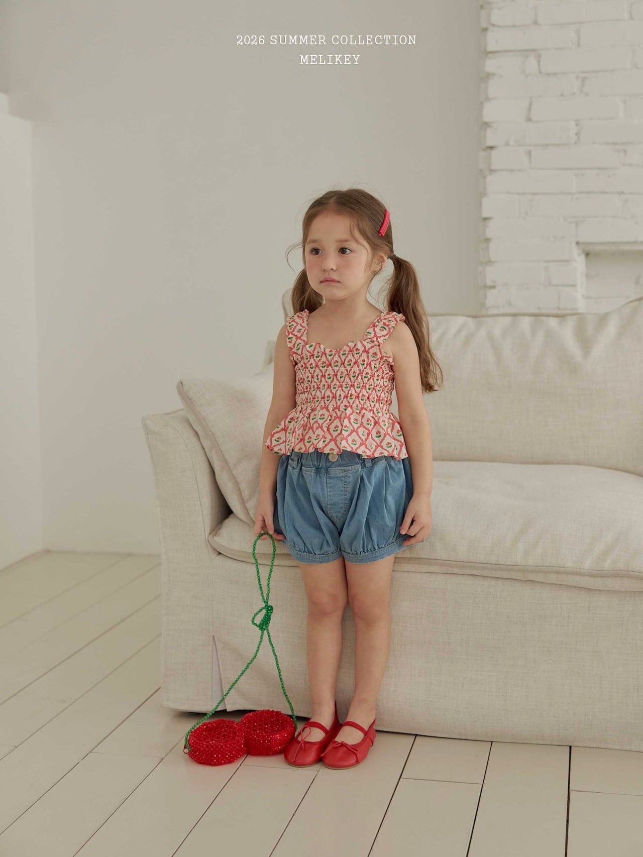 Cherry ribbon tucking blouse