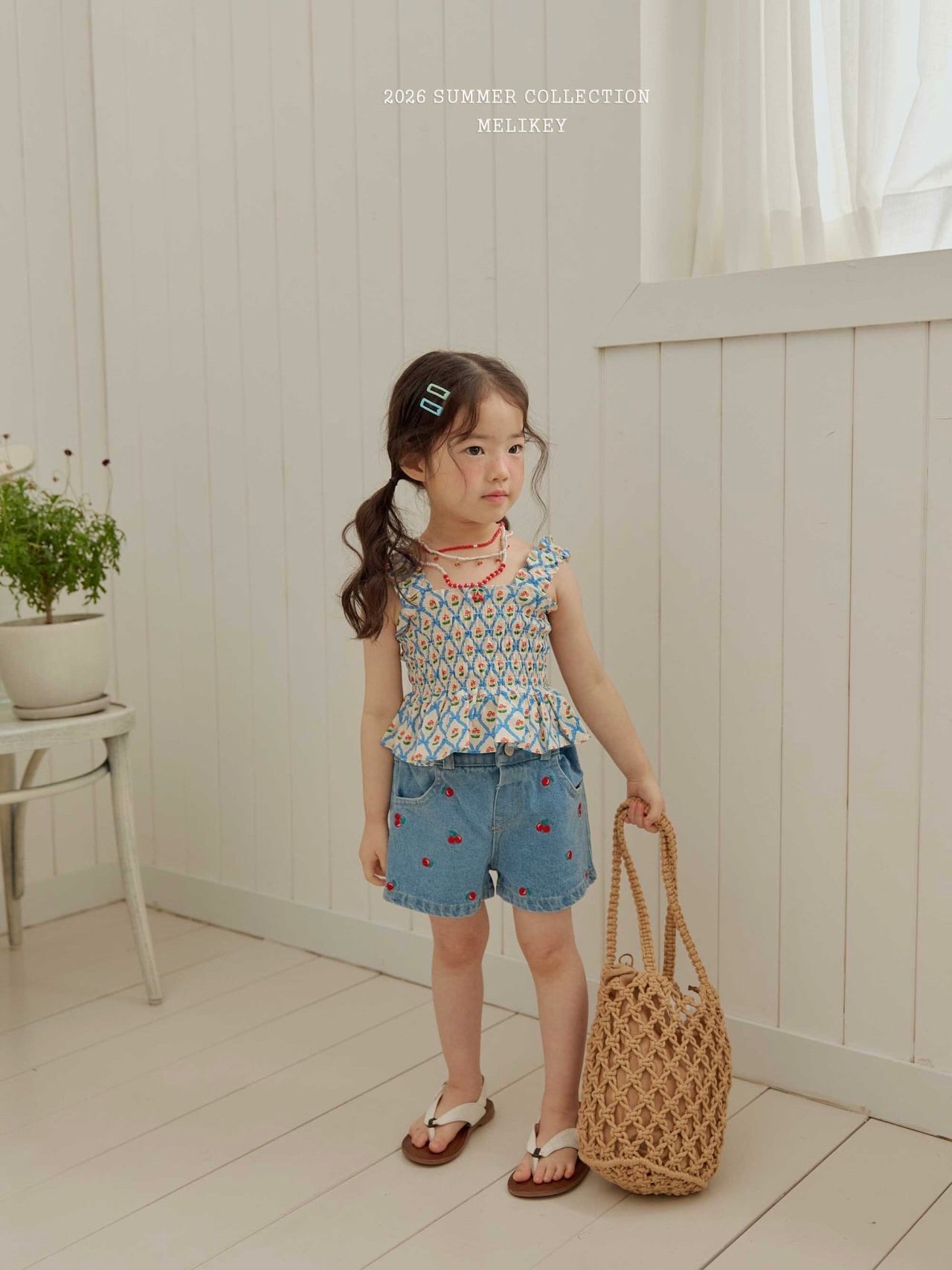 Cherry ribbon tucking blouse