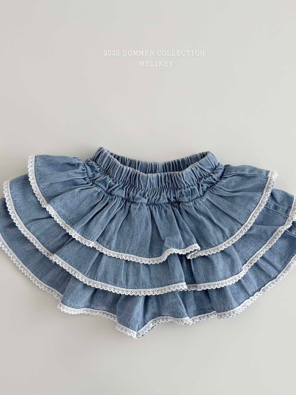 Lace denim tiered skirt