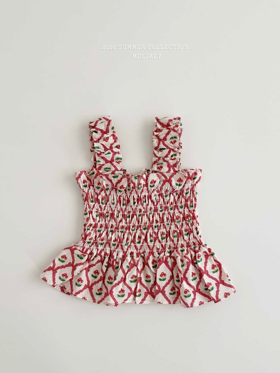 Cherry ribbon tucking blouse