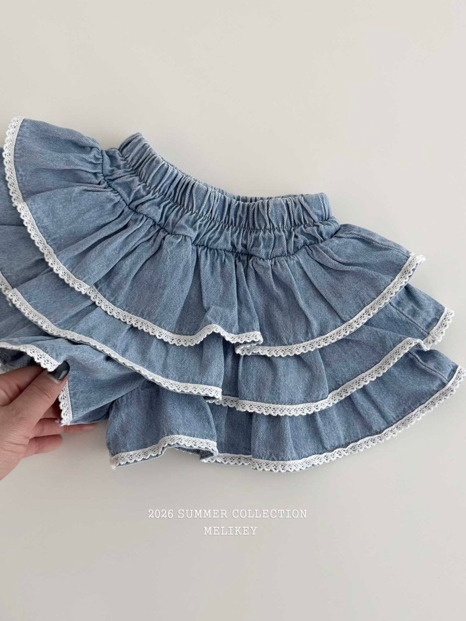 Lace denim tiered skirt