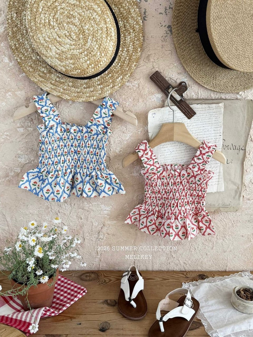 Cherry ribbon tucking blouse