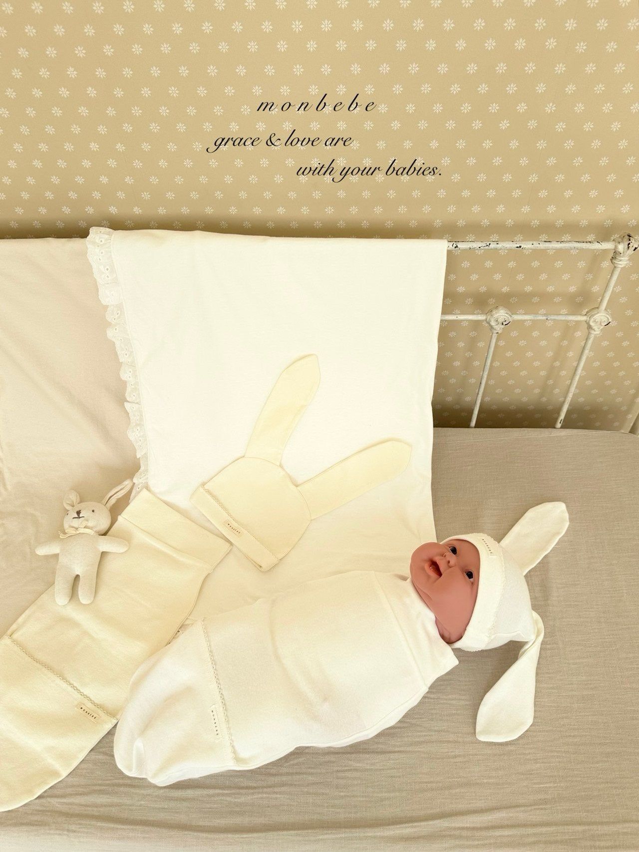 Baby cozy wrap and bunny beanie