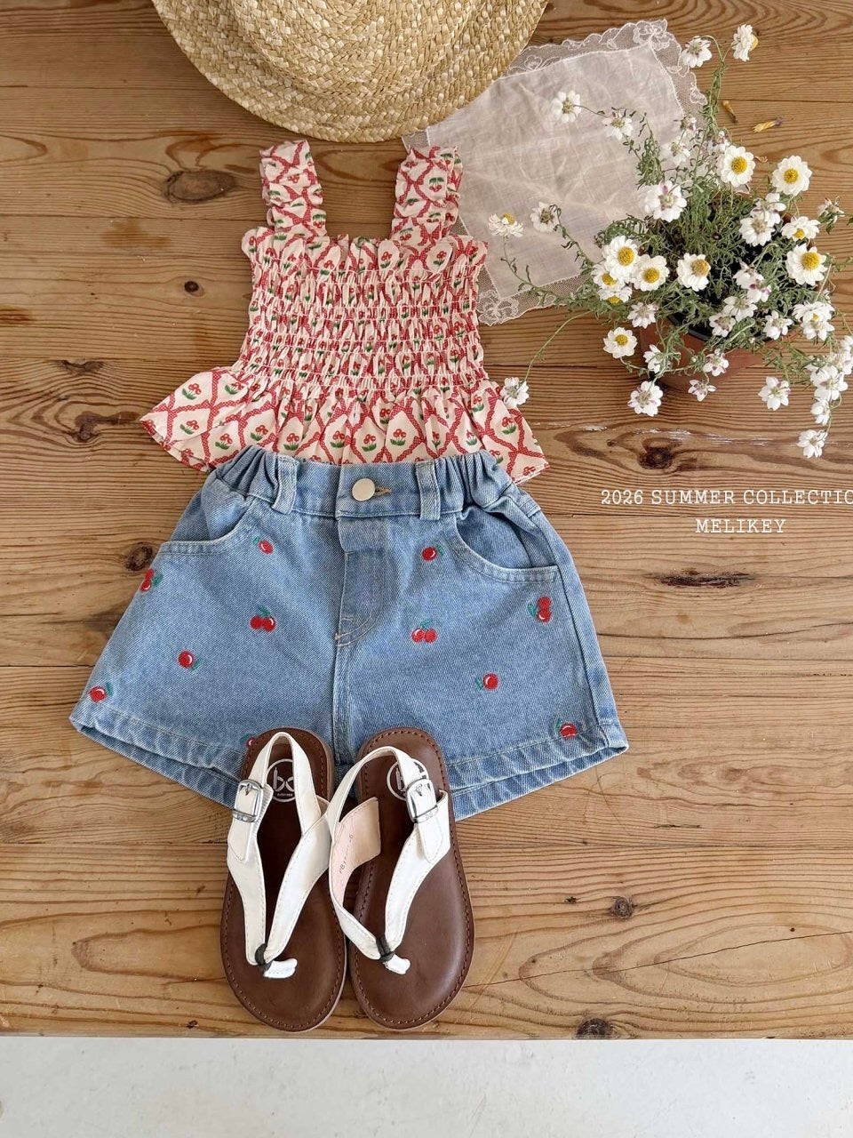 Cherry ribbon tucking blouse