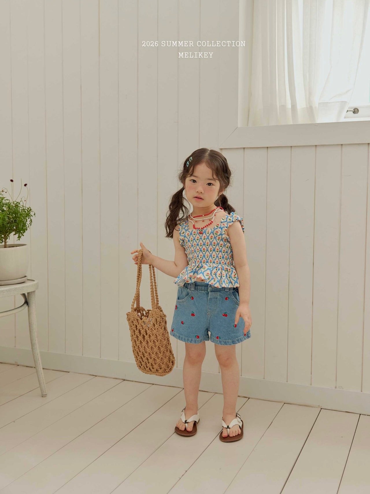 Cherry ribbon tucking blouse