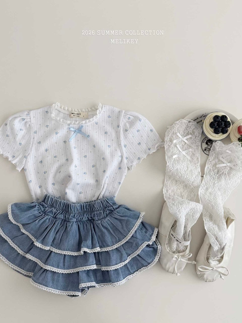 Lace denim tiered skirt