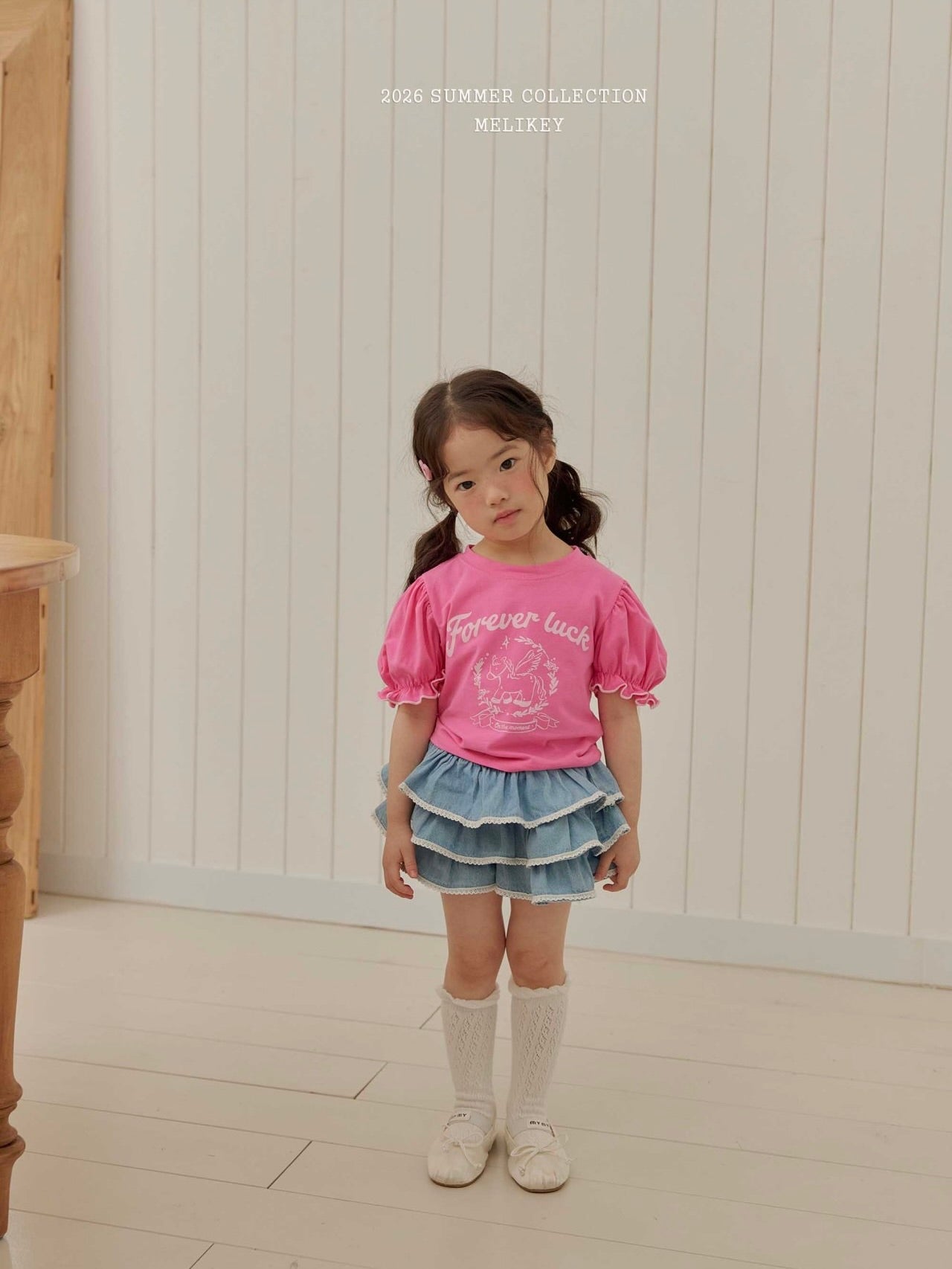 Lace denim tiered skirt