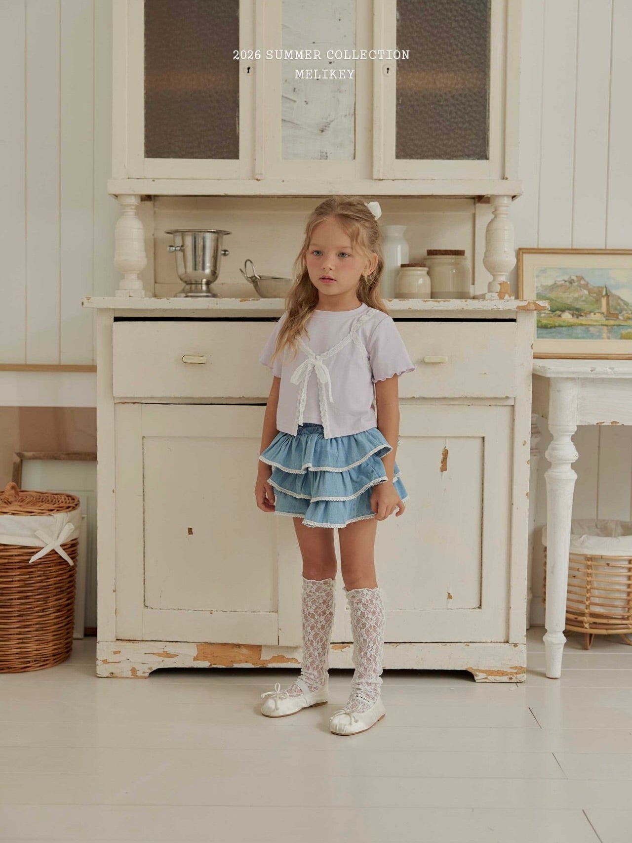 Lace denim tiered skirt