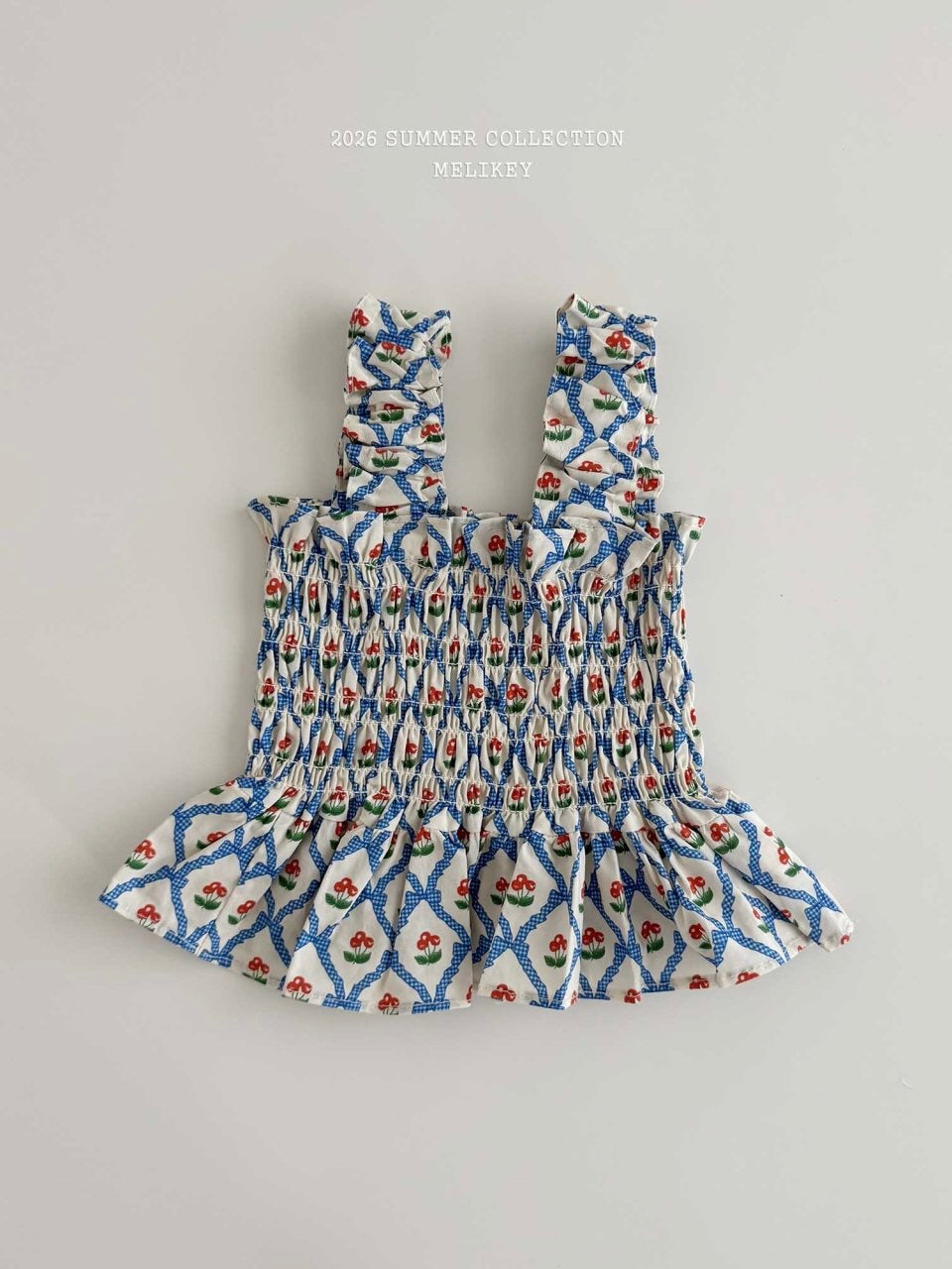 Cherry ribbon tucking blouse