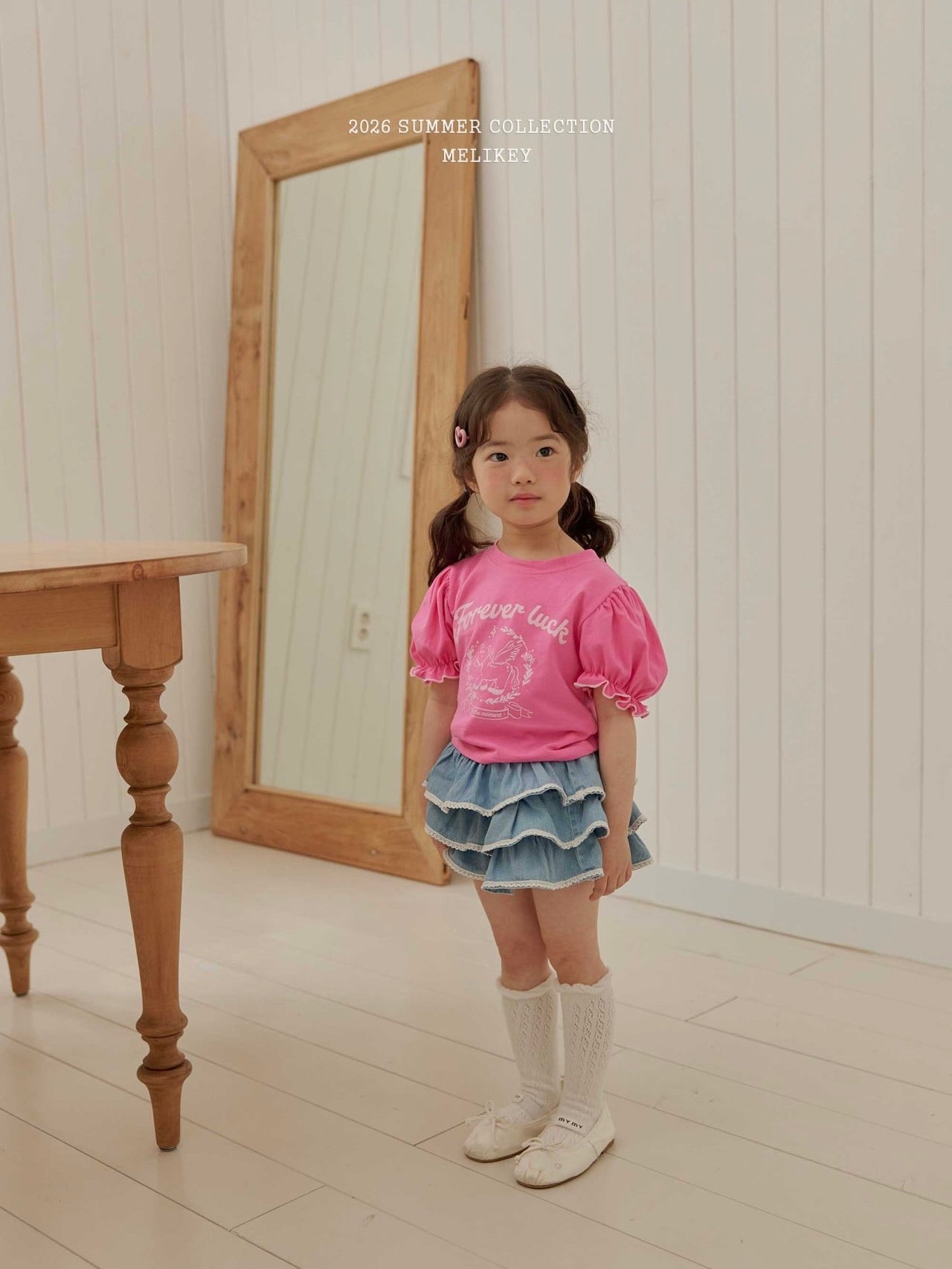 Lace denim tiered skirt