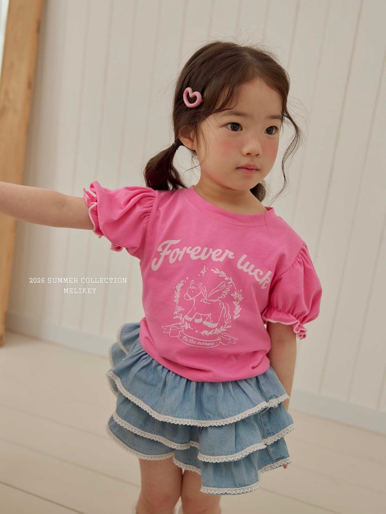 Lace denim tiered skirt