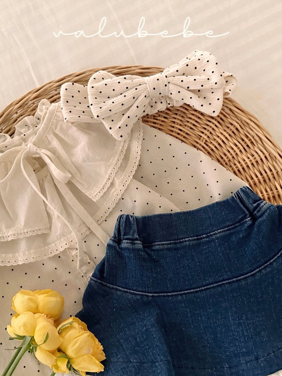 Lace denim frill skirt