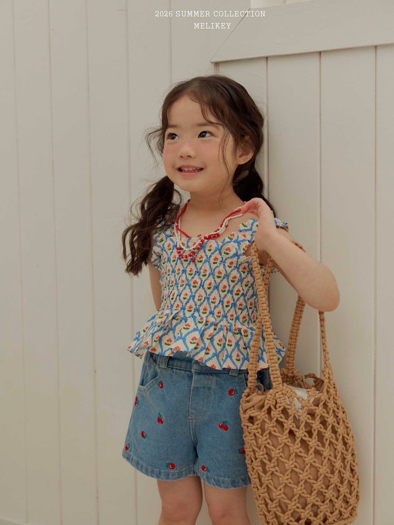 Cherry ribbon tucking blouse