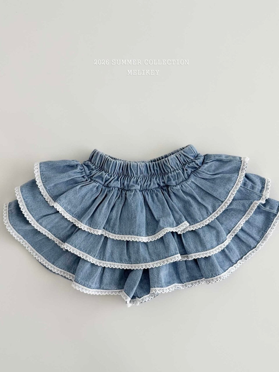 Lace denim tiered skirt
