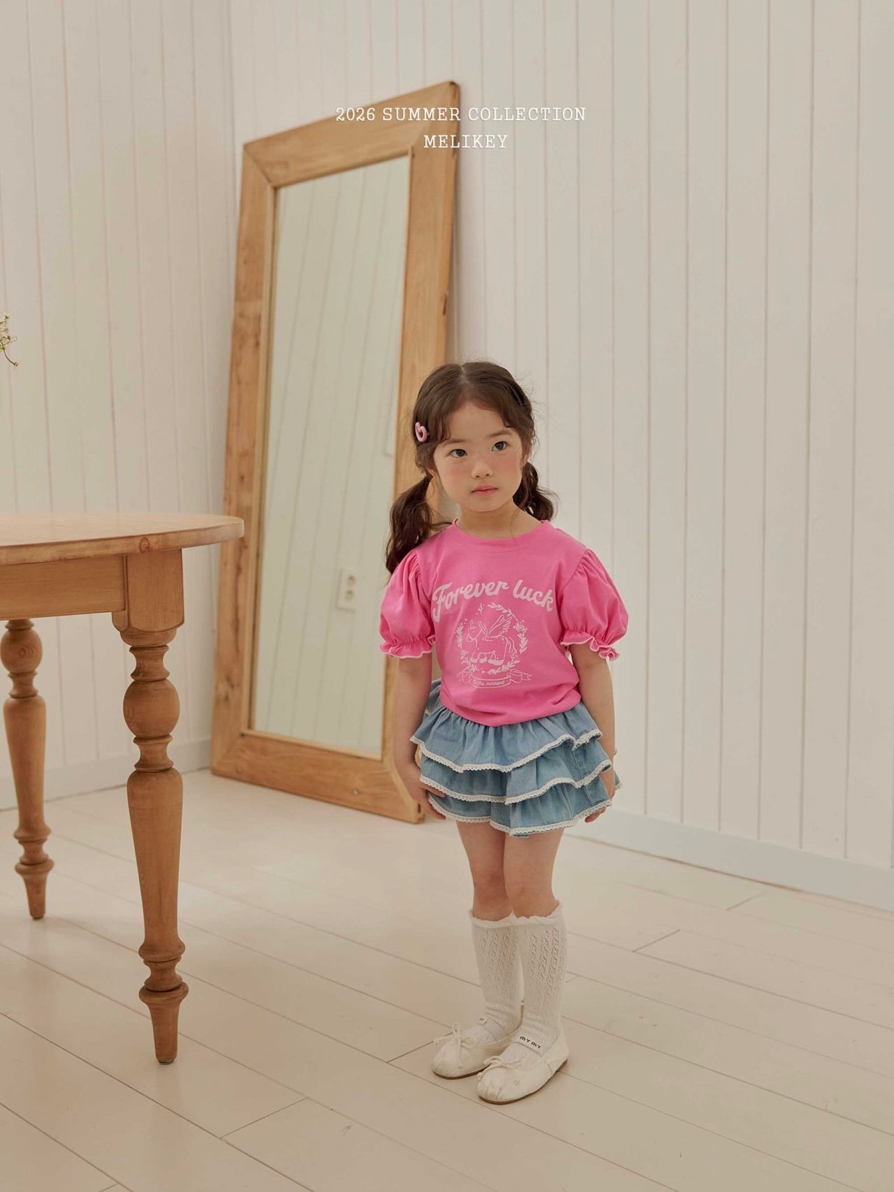 Lace denim tiered skirt