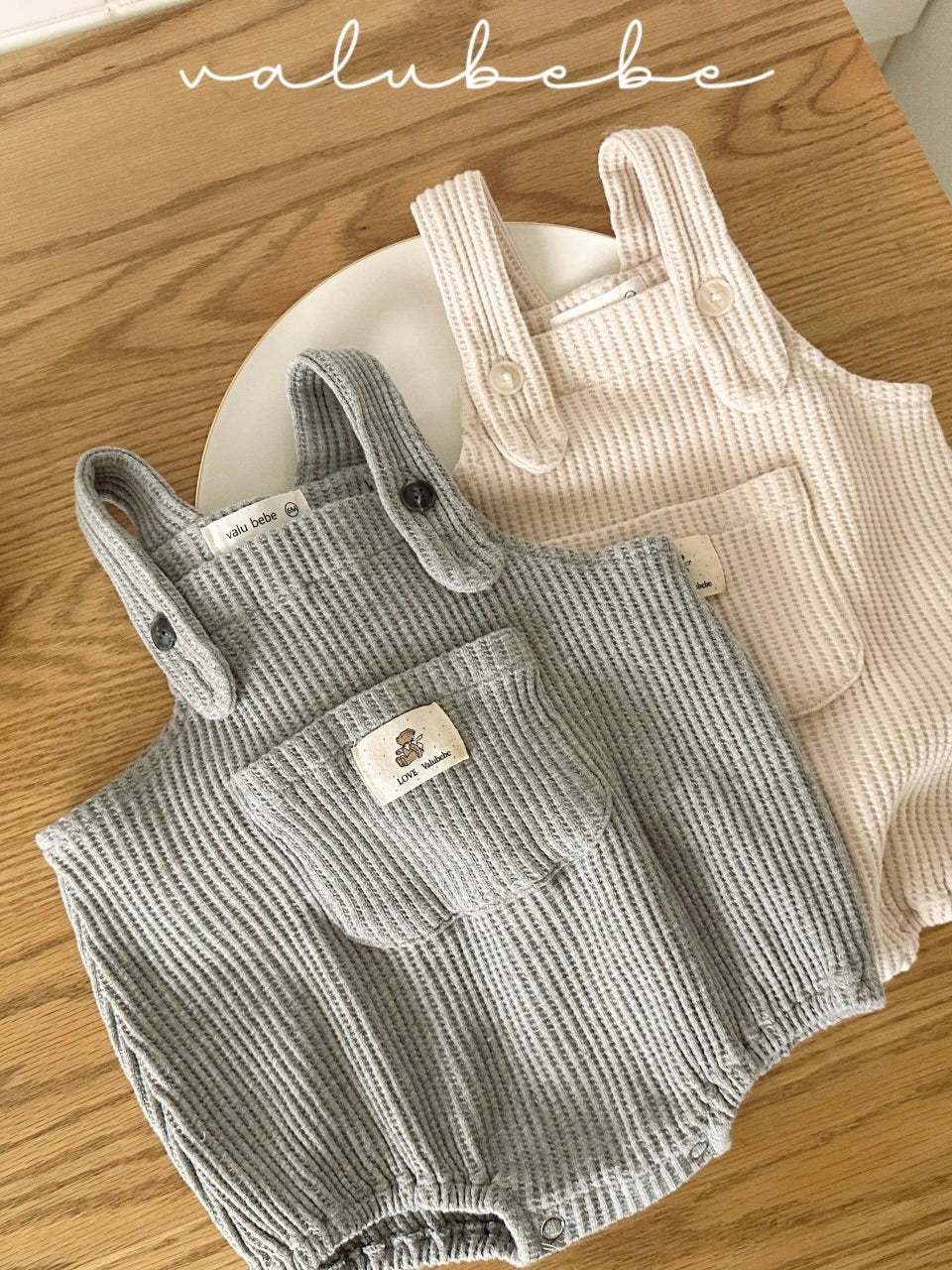 Waffle overall rompers