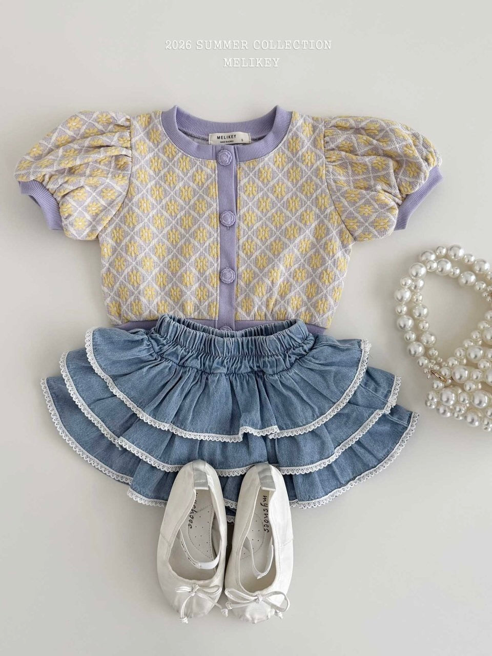 Lace denim tiered skirt