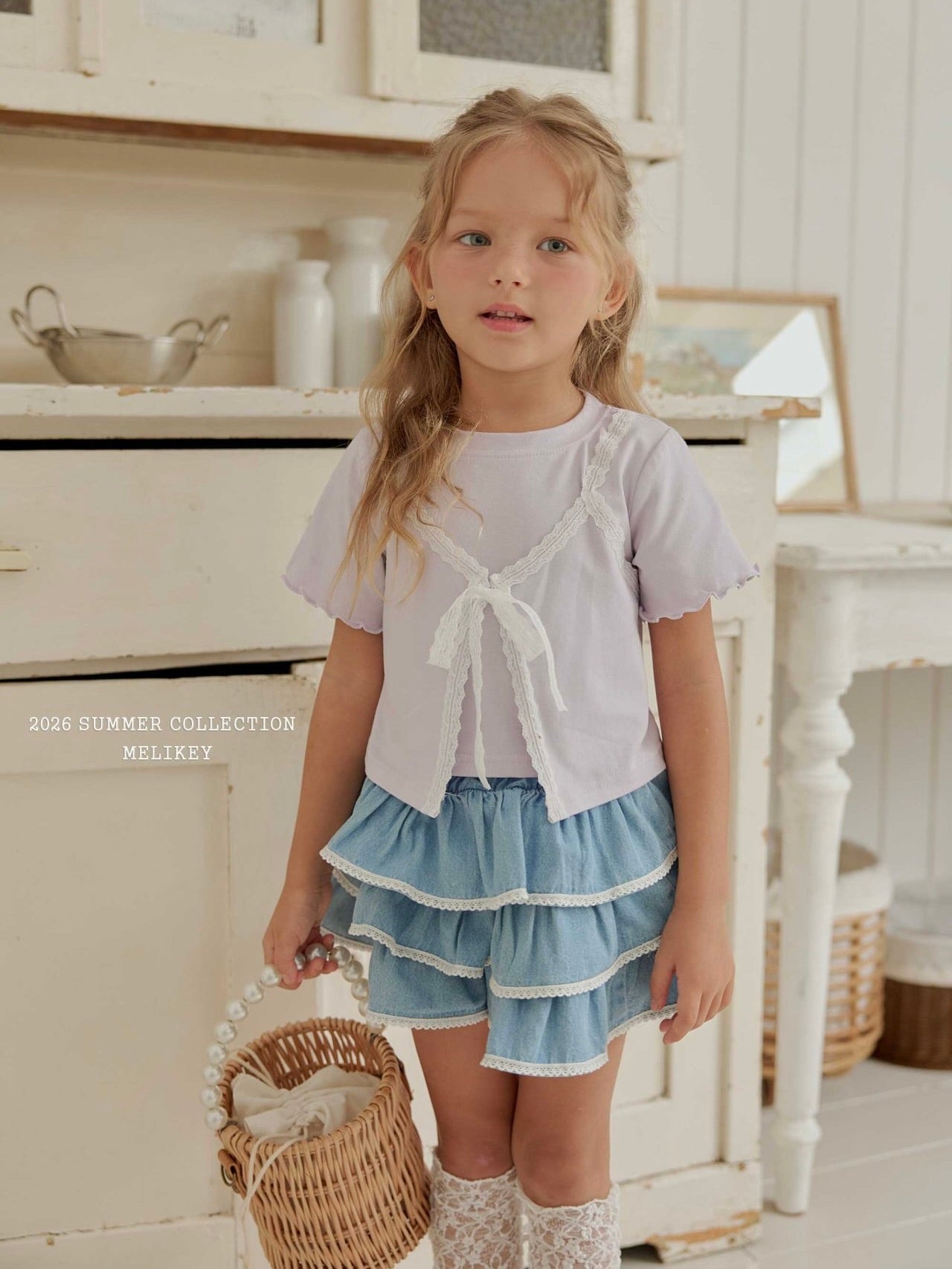 Lace denim tiered skirt