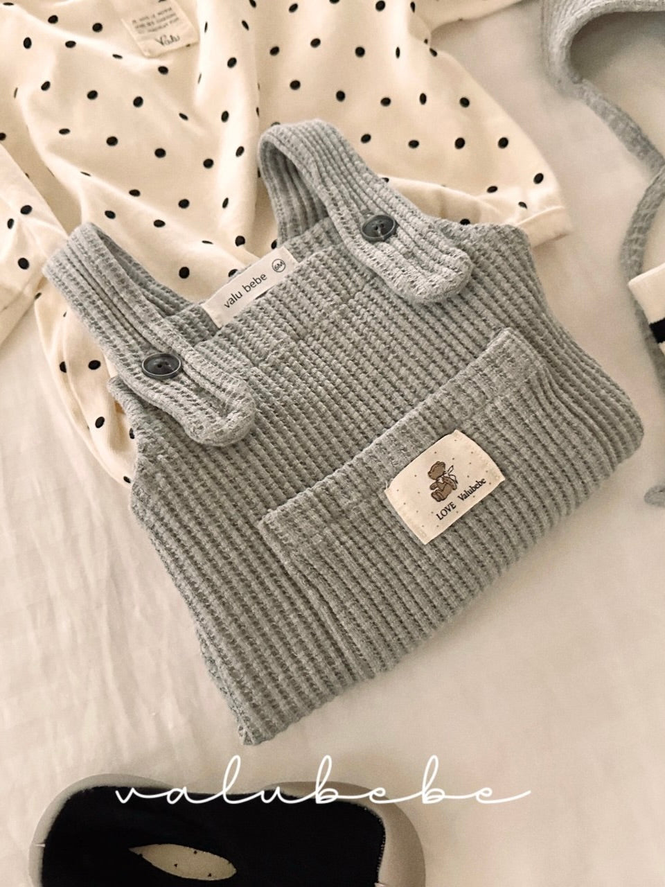 Waffle overall rompers