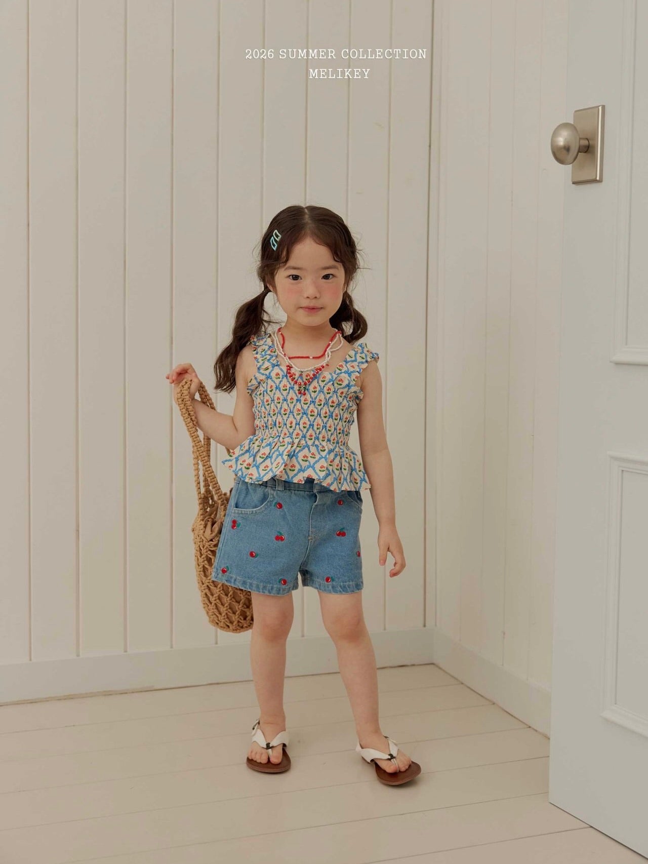 Cherry ribbon tucking blouse