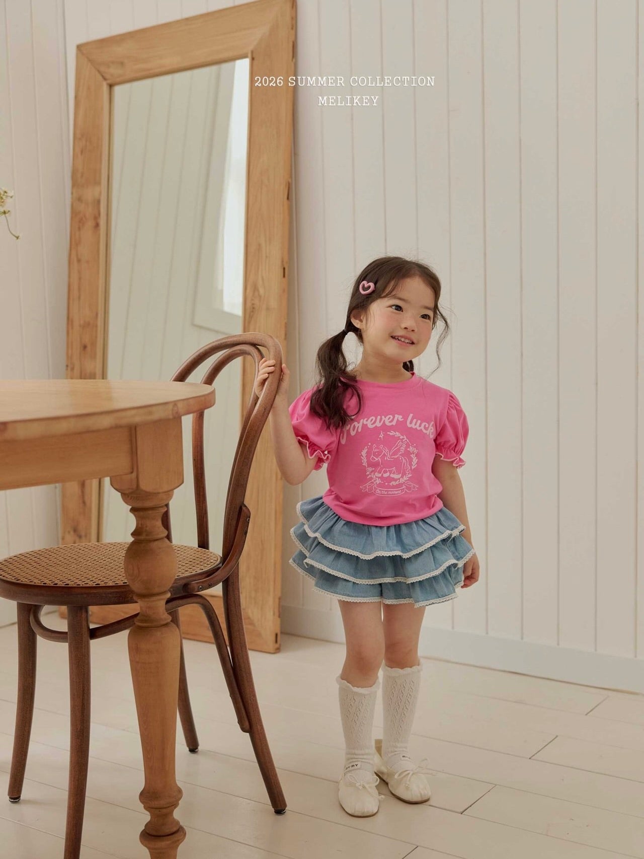 Lace denim tiered skirt