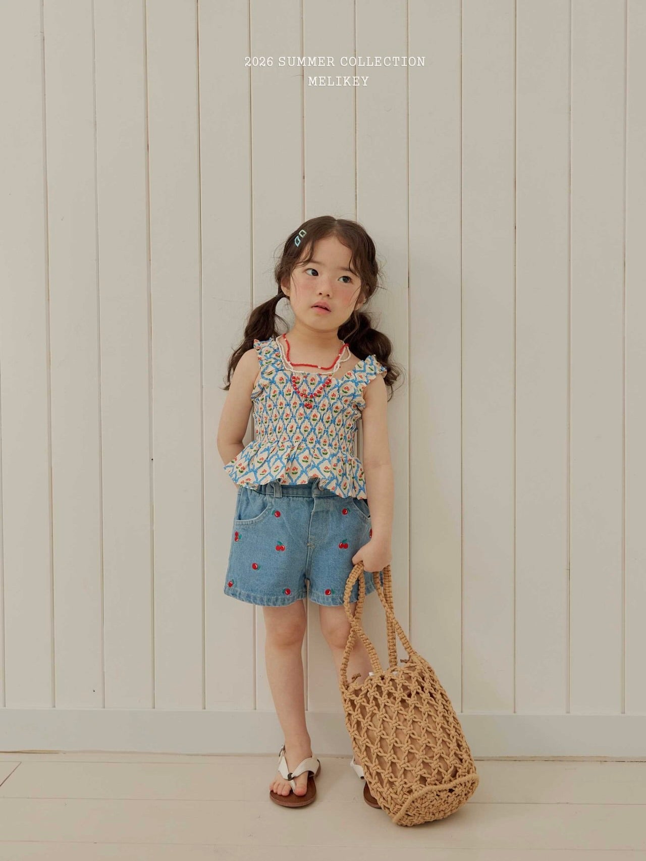 Cherry ribbon tucking blouse