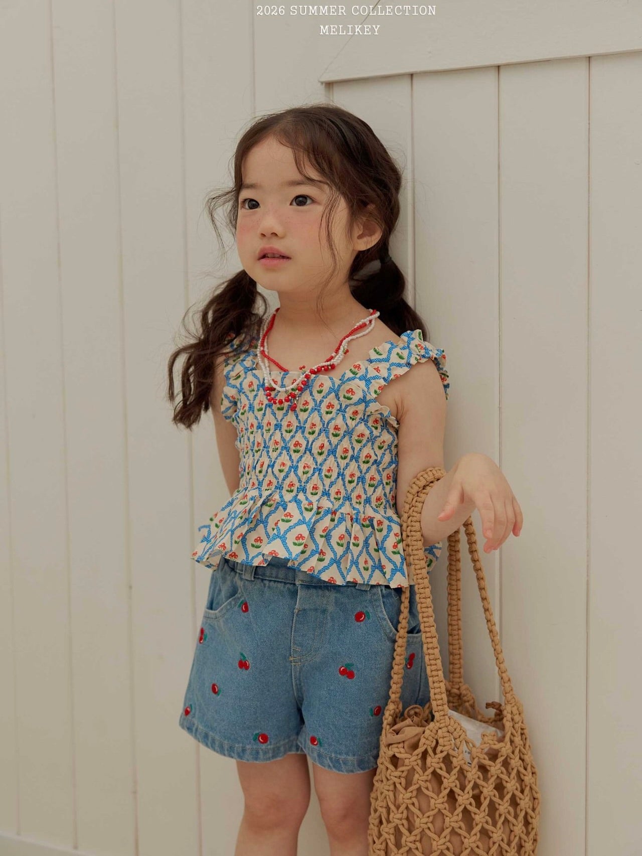 Cherry ribbon tucking blouse