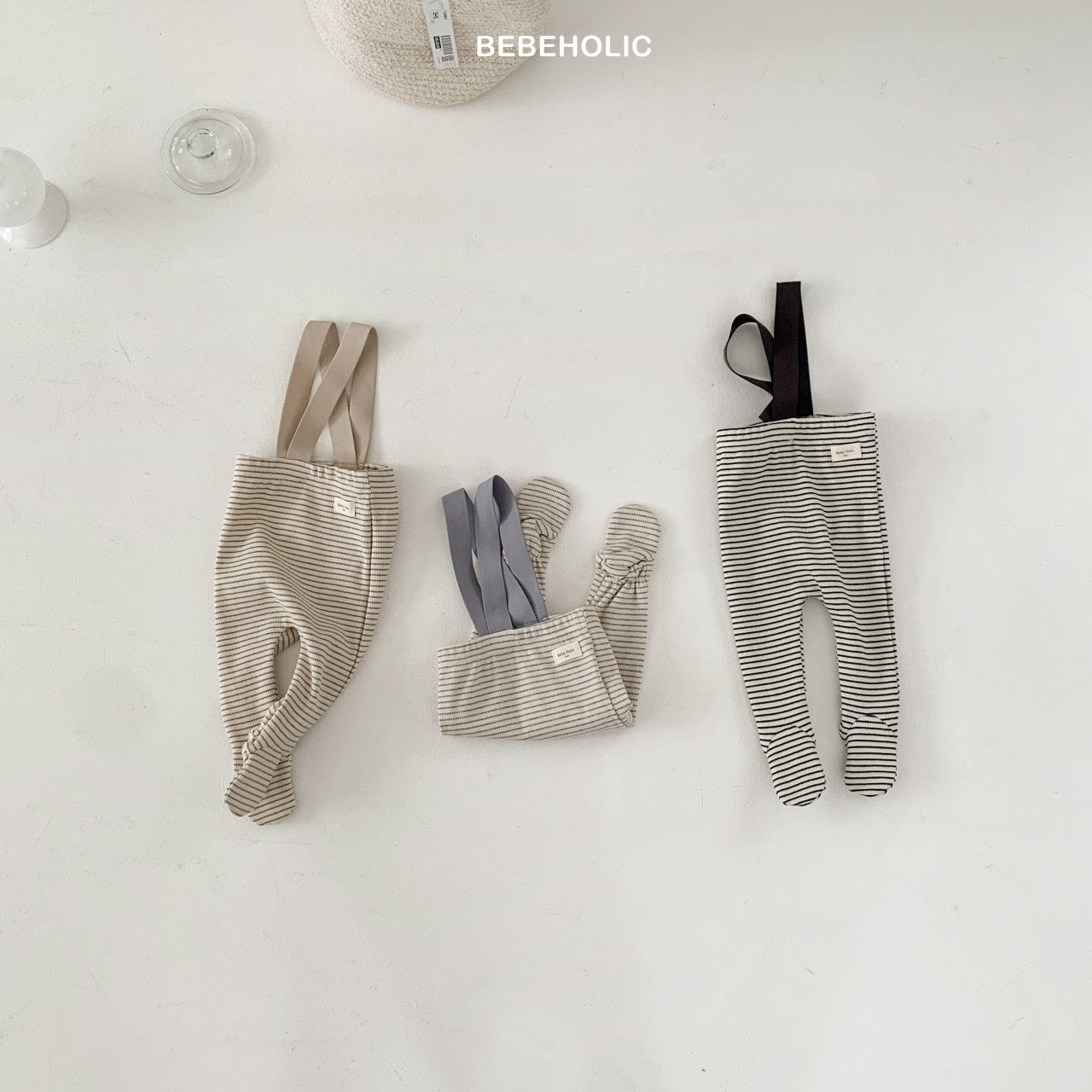 Bebe stripe suspender leggings